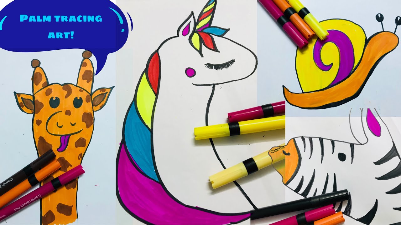 Draw animals by tracing your palm #palm tracing art#kids corner