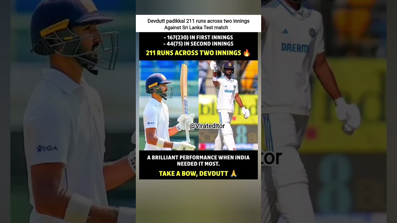 Devdutt padikkal 211 Runs across two innings #devduttpadikal #indvssl #testcricket #cricket #shorts
