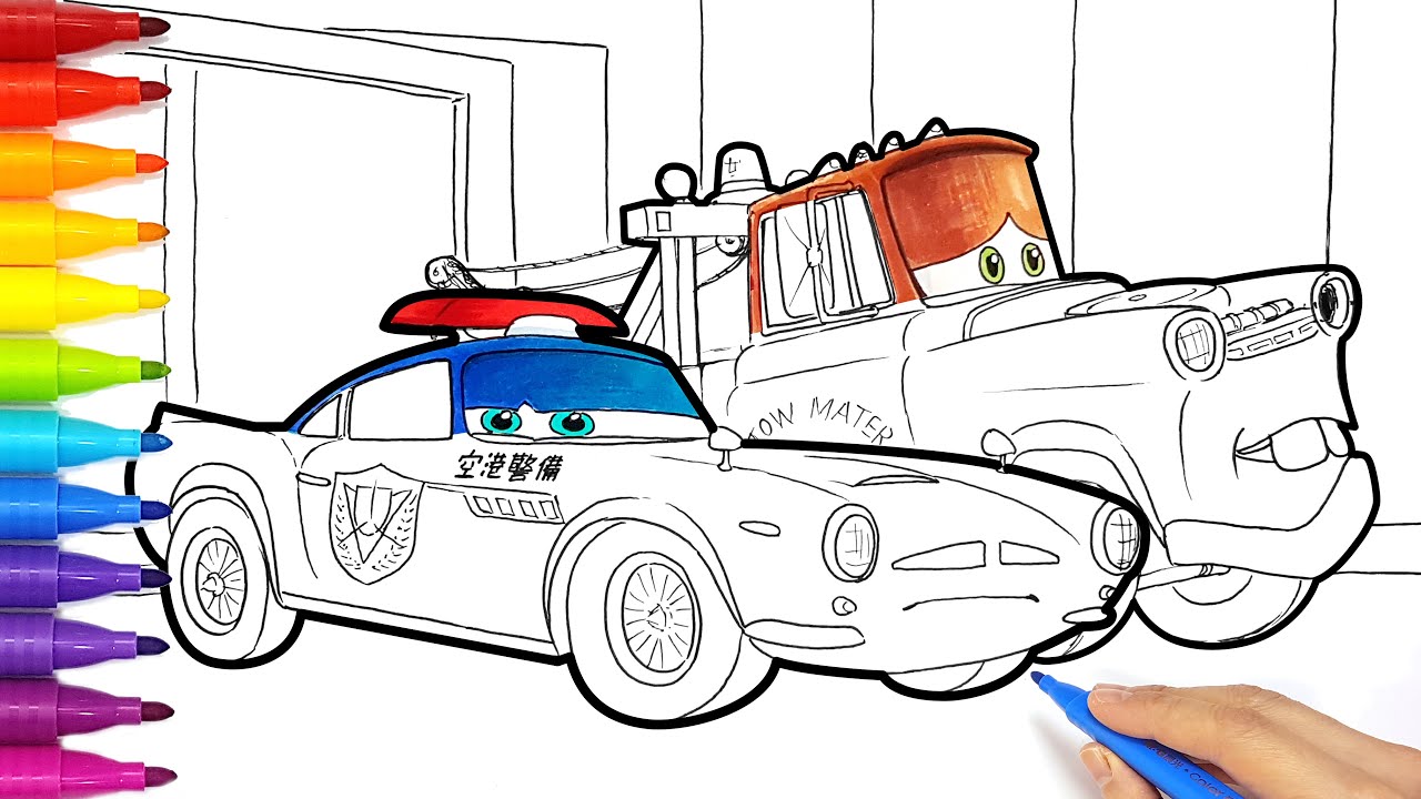 Security Guard Finn McMissile and Tow Mater in CARS 2, Drawing and Coloring Pages | Tim Tim TV
