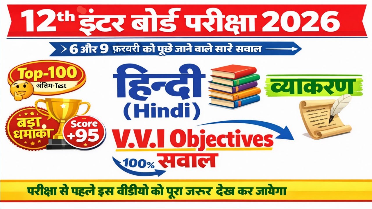 Class 12th Hindi Most Important Questions |Top 💯 VVI Objective Question 2026 | Final Revision