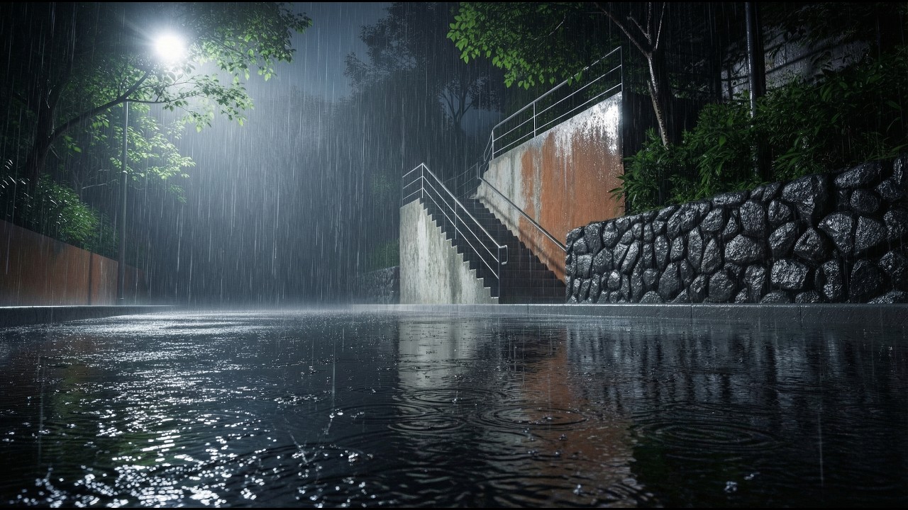 Heavy Rain on a Quiet Night Street with Relaxing Rain Sounds for Sleep and Study