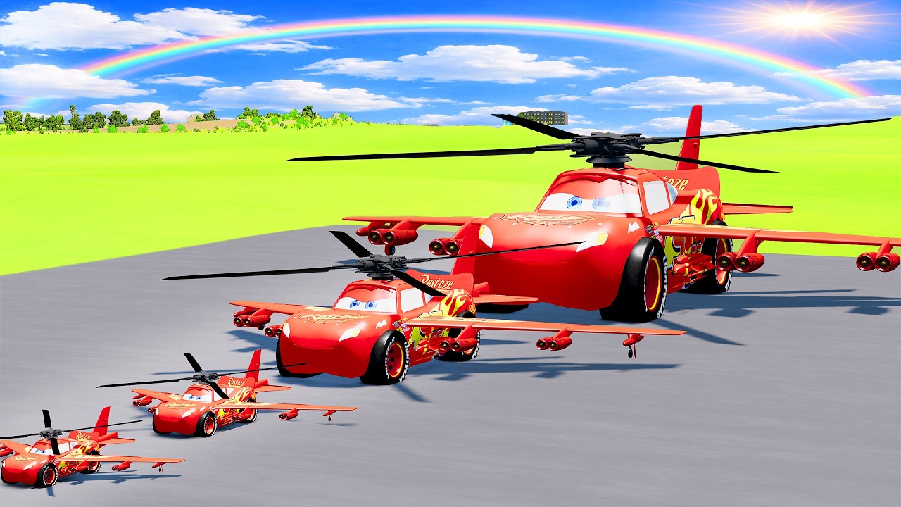 Big & Small McQueen Airplane Lightning Vs Thomas Train | BeamNG.Drive
