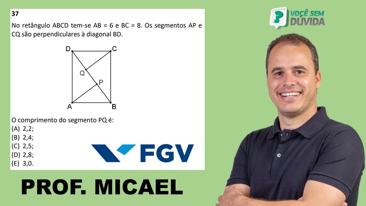 No retângulo ABCD tem-se AB = 6 e BC = 8. Os segmentos AP e CQ são perpendiculares à diagonal BD.