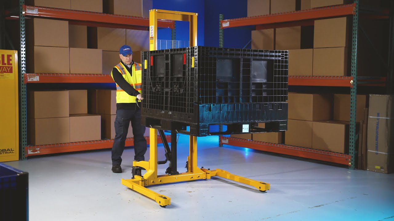 Global Industrial Dual Pump Manual Stacker Truck With Adjustable Forks & Straddle Legs