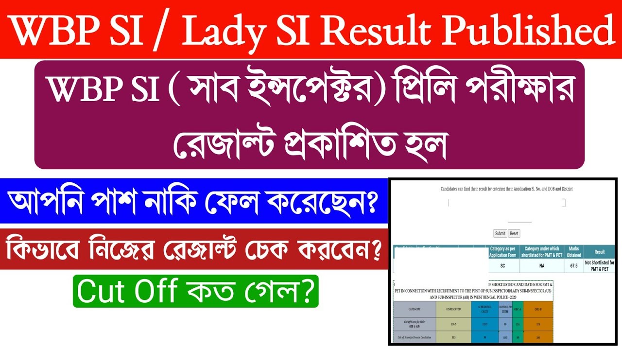 WBP SI / Lady SI Result Published 2022 | WBP Result 2022 | WBP Sub Inspector Preli Result 2022 |