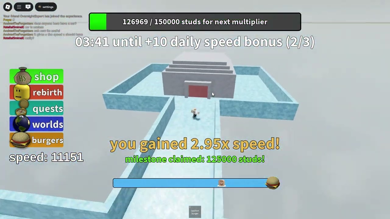 how to get all quests in [🌎 UPDATE] walk 127,836 studs for a burger 🍔.