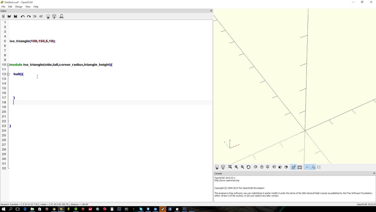 Openscad : pointy and rounded isosceles triangle