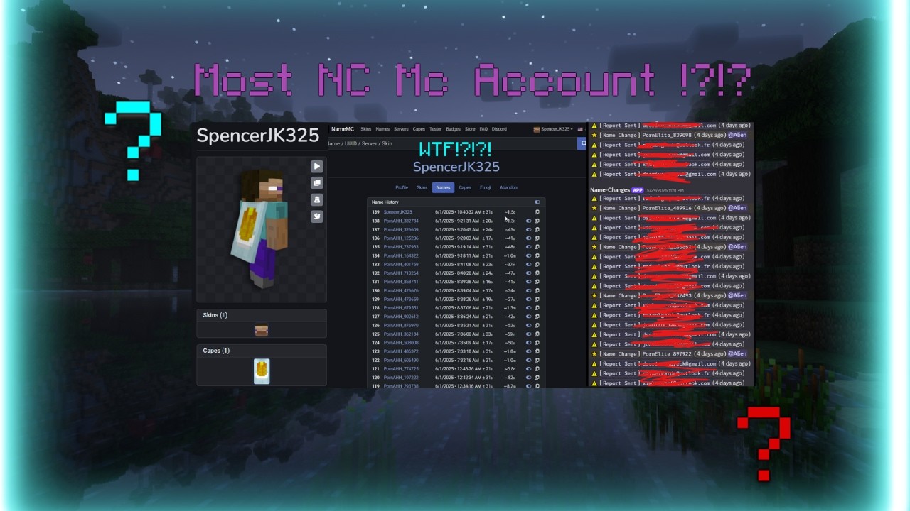 Highest name change Minecraft account using a glitch..
