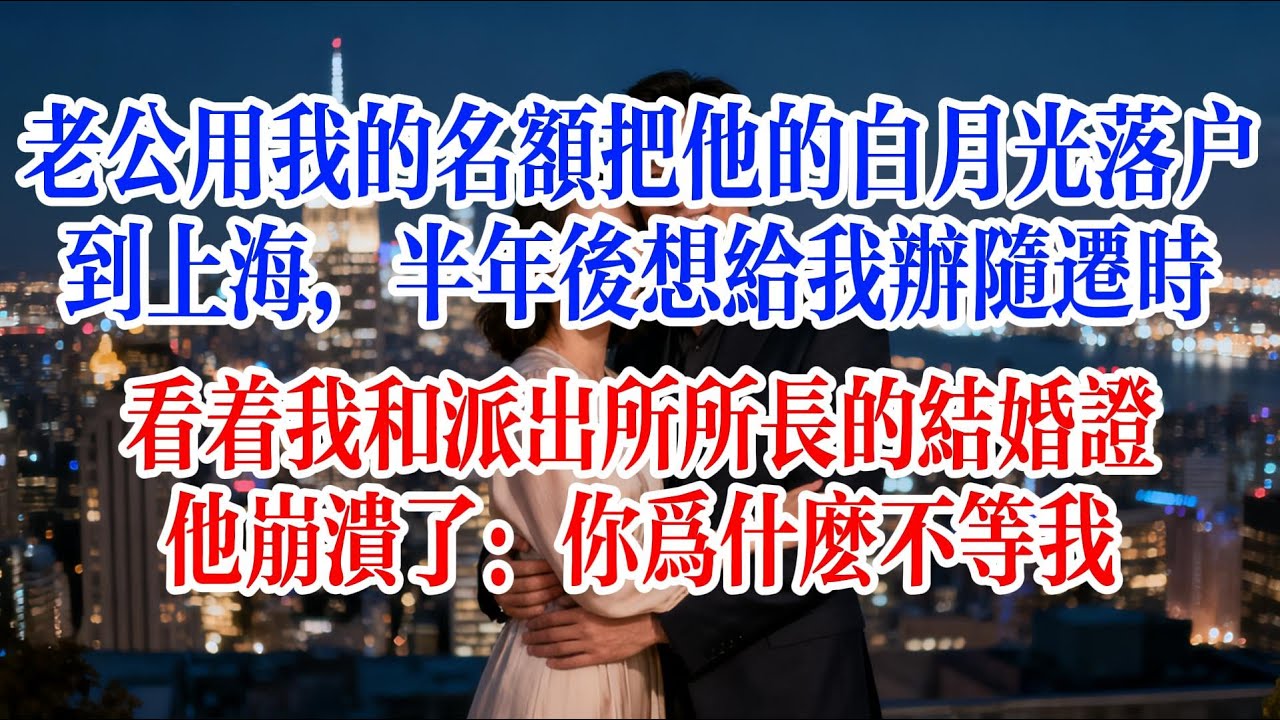 老公用我的名額把他的白月光落戶到上海，半年後想給我辦隨遷時，看著我和派出所所長的結婚證，他崩潰了：你為什麼不等我#故事頻道 #爱情故事 #情感故事 #婚姻 #小说