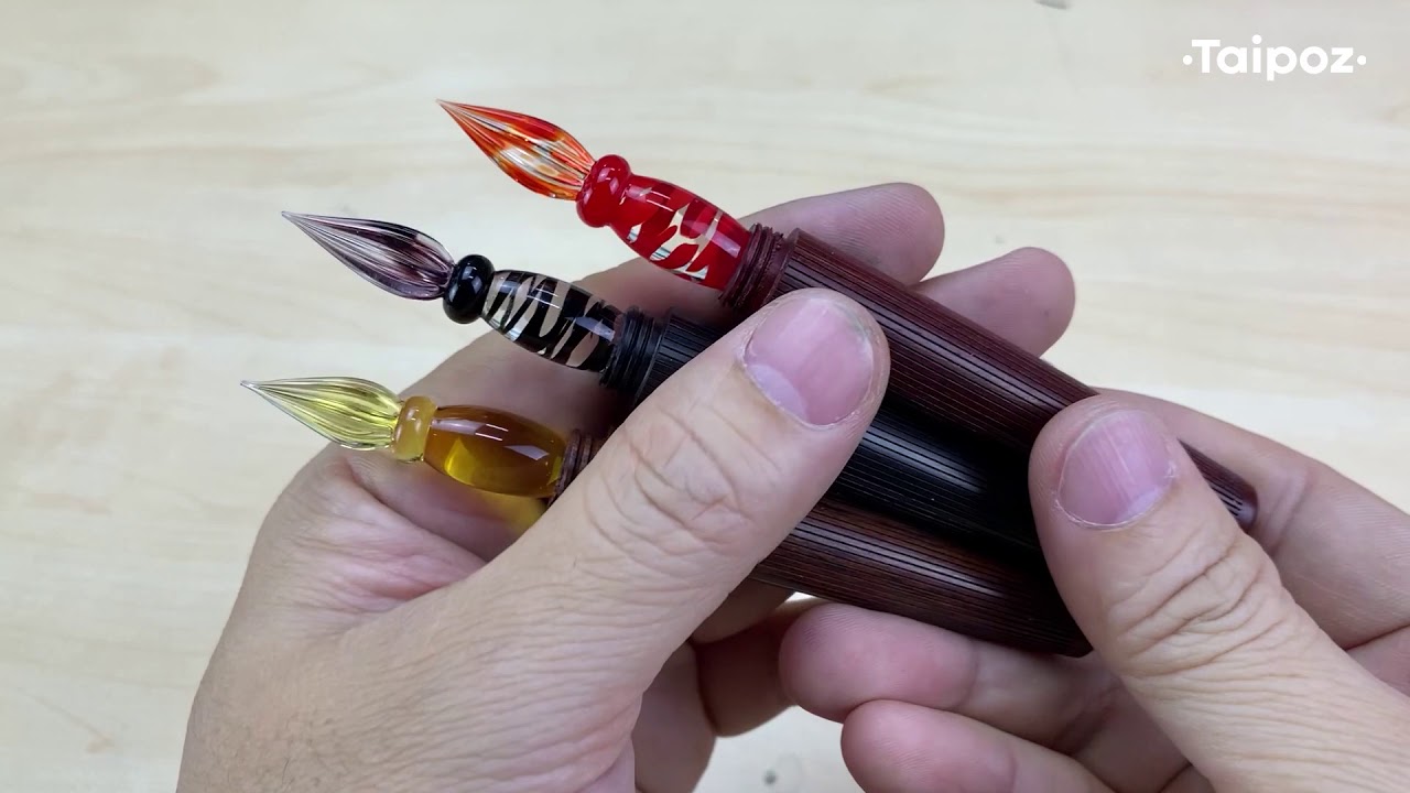 Bút thủy tinh thân gỗ, bộ kèm mực