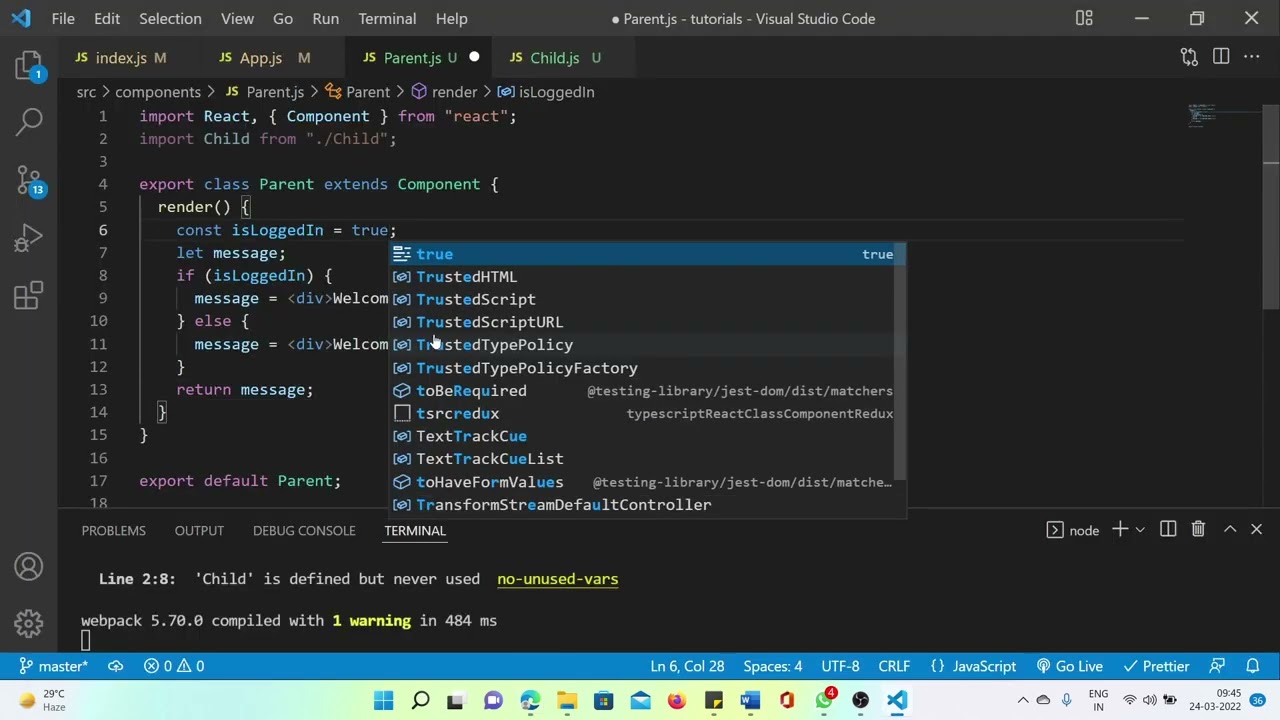 15 React Conditional Rendering in Telugu