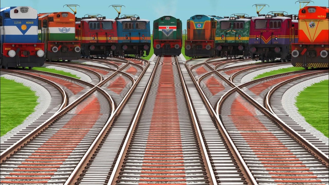 9-Trains Run At Curve Branches 🙊Railroad Tracks | train gameplay | railroad crossing tracks 