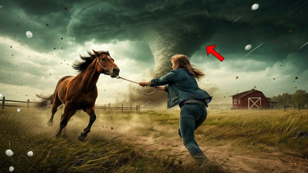 A violent tornado hits the ranch just as THE WIDOW saves the abandoned horse