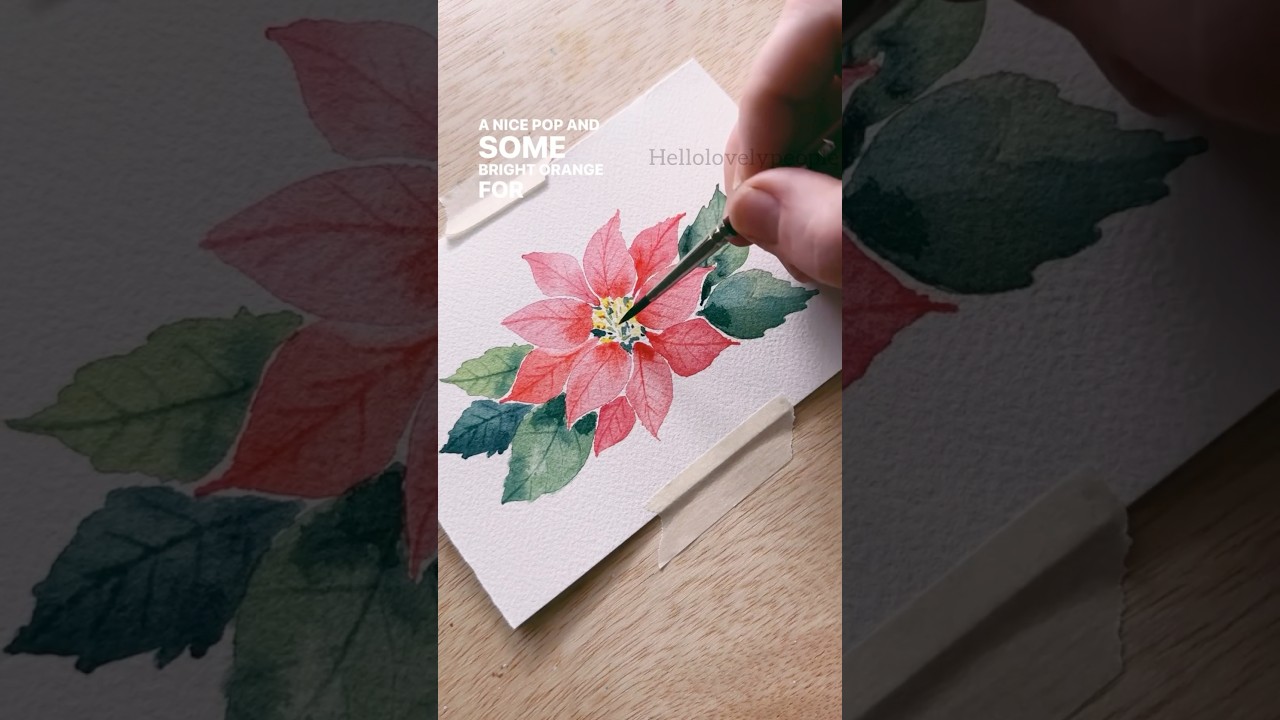 Day 12 of watercolor holiday card making. Painting a poinsettia ❤️