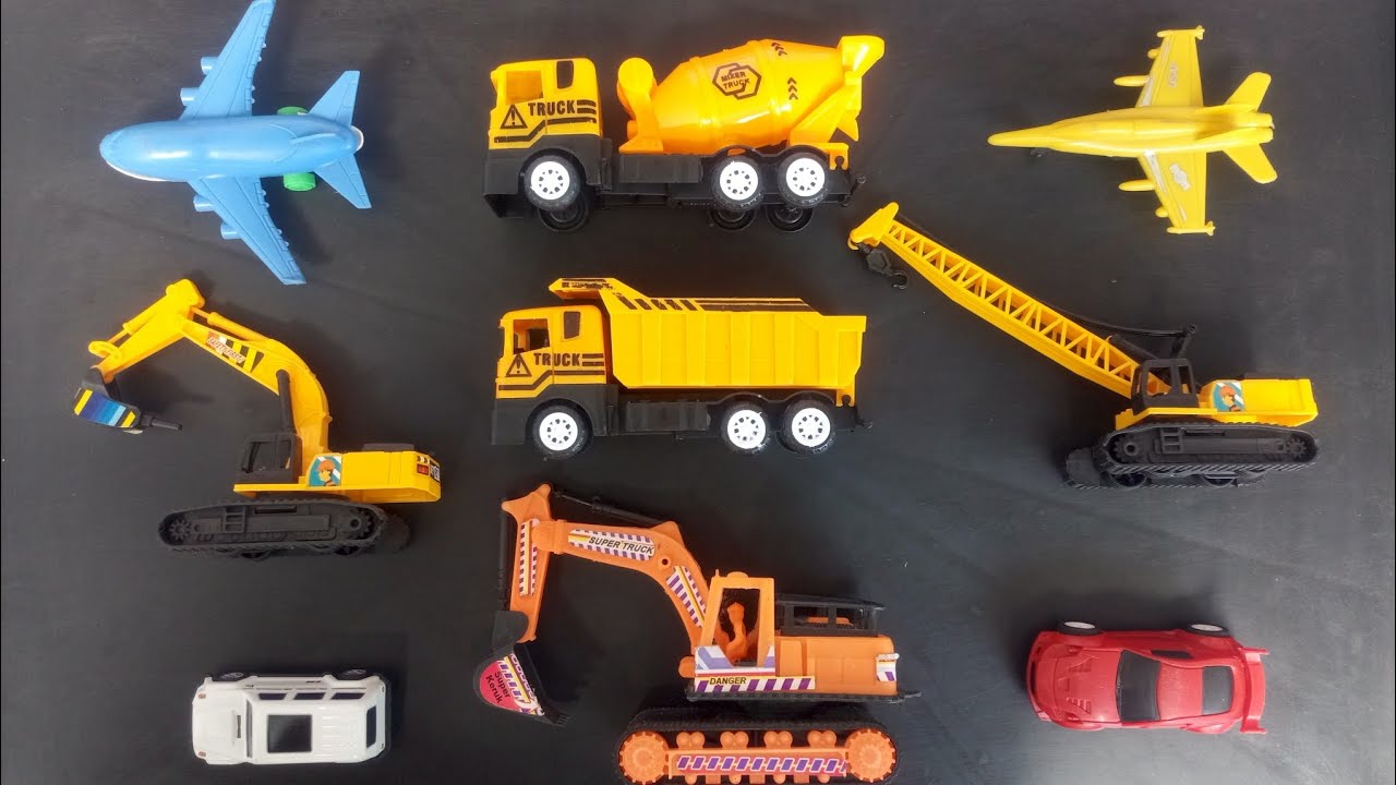 Mainan Kendaraan Seru! Excavator, Truck Mixer, Mobil Balap dan Pesawat Jet