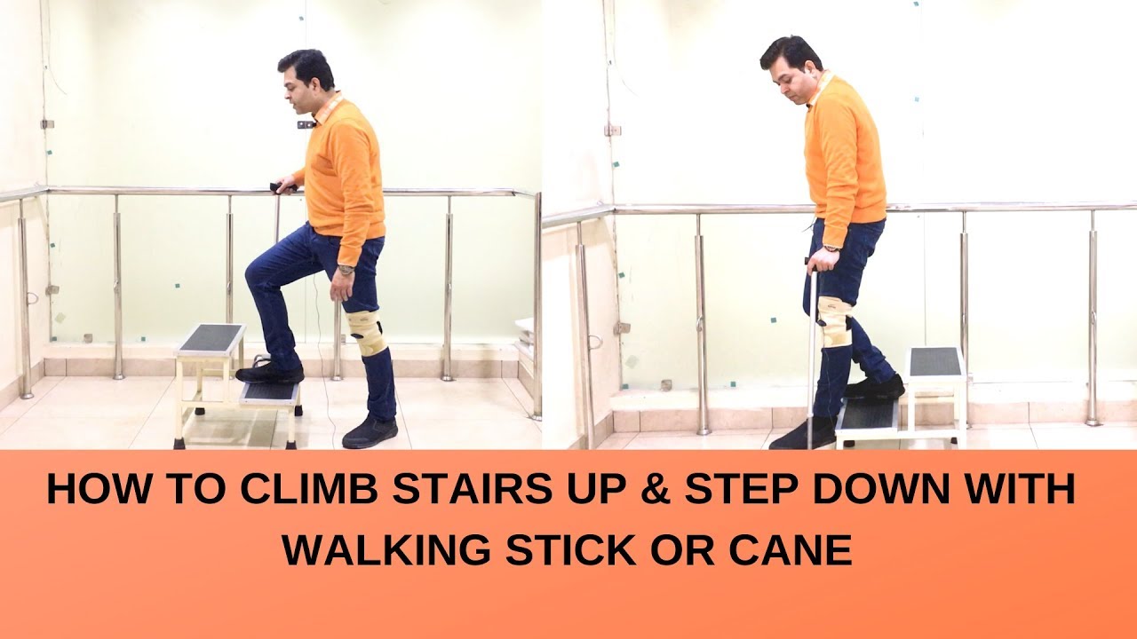 How to climb stairs with walking stick, quad cane- Best Use of cane on stairs, steps-PART-2 in HINDI