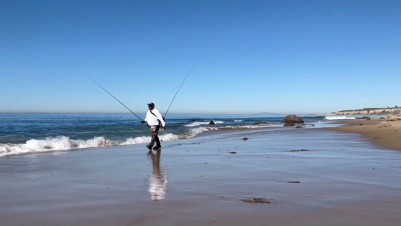 Man Fishing at Crystal Cove Beach.  6 Minutes  Stress Relief Video!