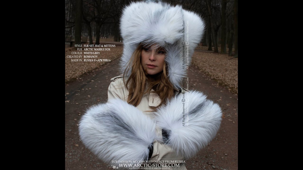 Arctic Marble Fox Fur Set for Women – Teddy Hat & Mittens #LuxuryFur #WinterFashion