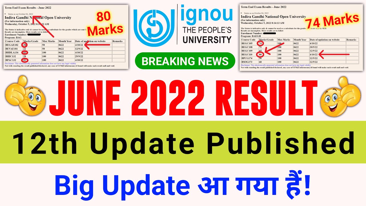 (12th Update Published) IGNOU Result Update 2022 | Exam Result June 2022_Important For All Students