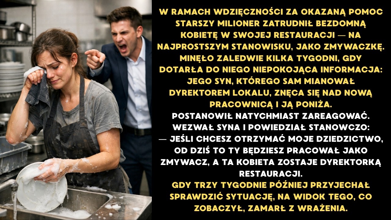 W podzięce za pomoc milioner zatrudnił żebraczkę jako pomywaczkę. To, co stało się potem, ZSZOKOWAŁO