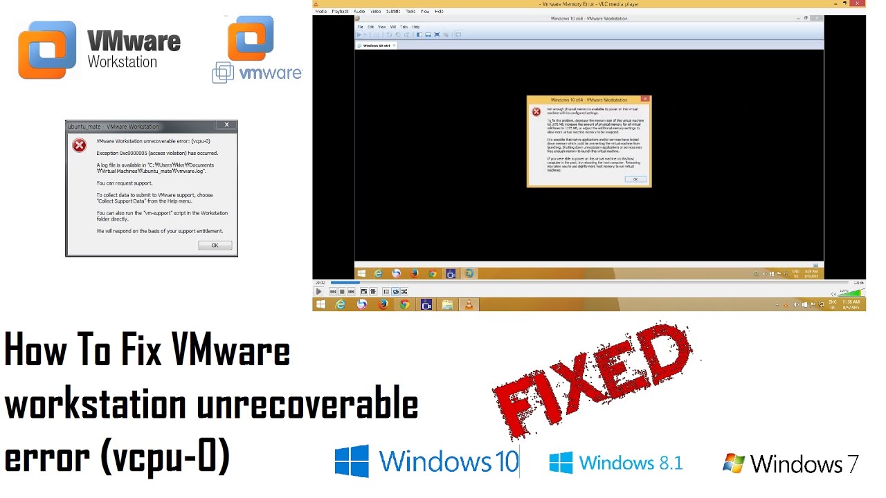Как исправить неисправимую ошибку VMware Workstation: (vcpu 0) | Windows 10/8.1/8/7