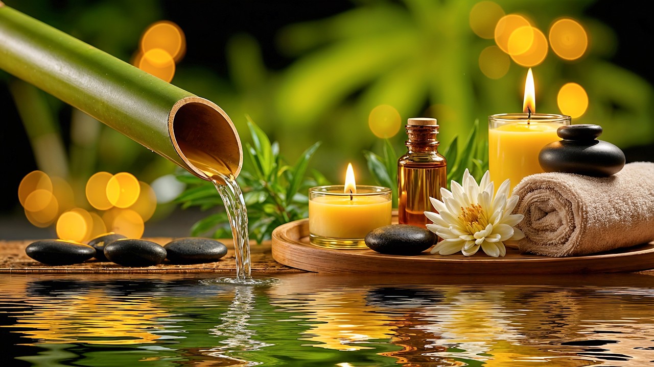 Relaxing Sleep Music + Bamboo Water 🌿 Deep Healing, Meditation, Mind Body, Deep Sleep 😴
