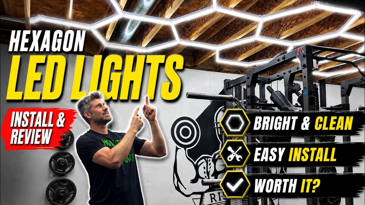 Hexagon LED Light Installation and Review - Home Gym, Garage - Easy Bright Honeycomb Ceiling Lights