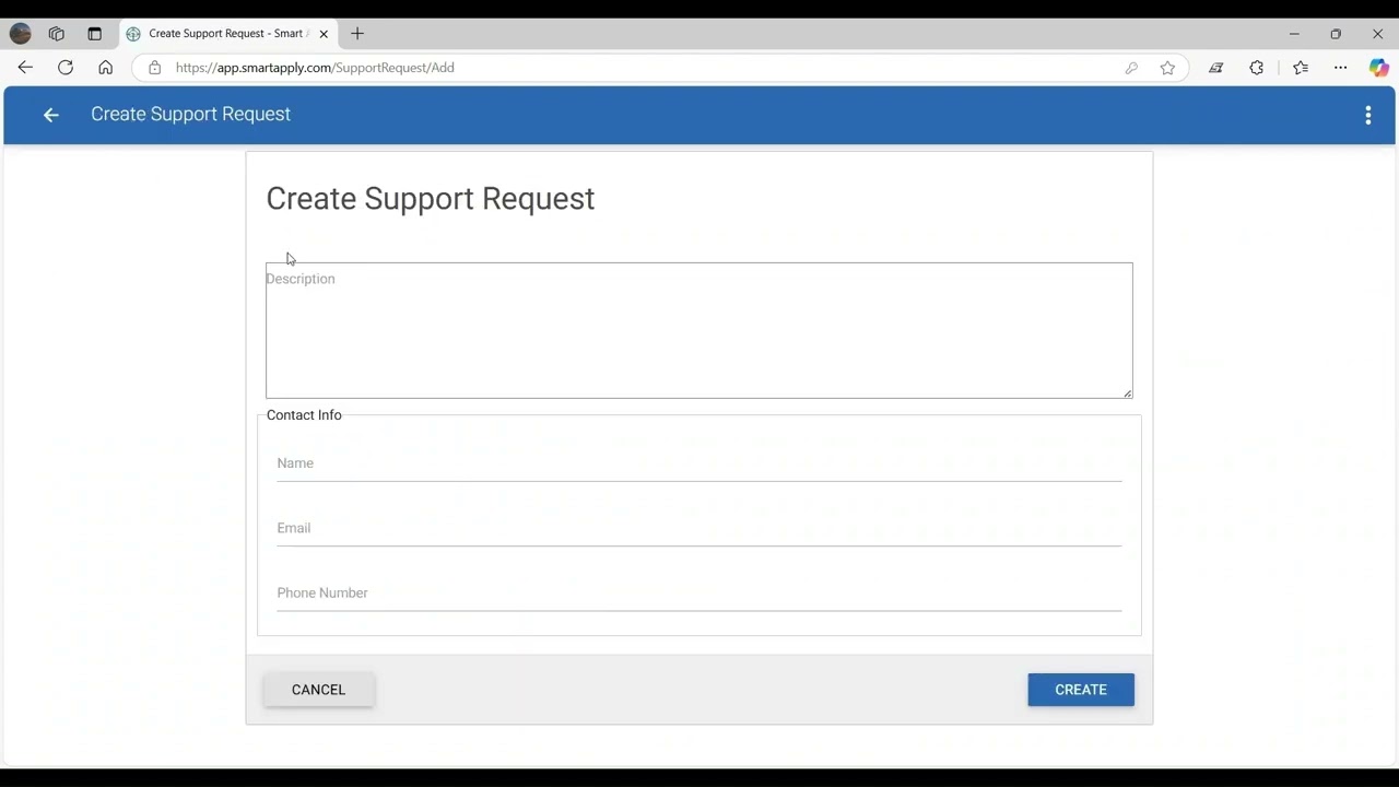 Creating a Smartapply Support Request in Smartapply Web