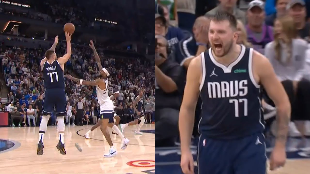 Luka Doncic insane dagger logo 3 and says 