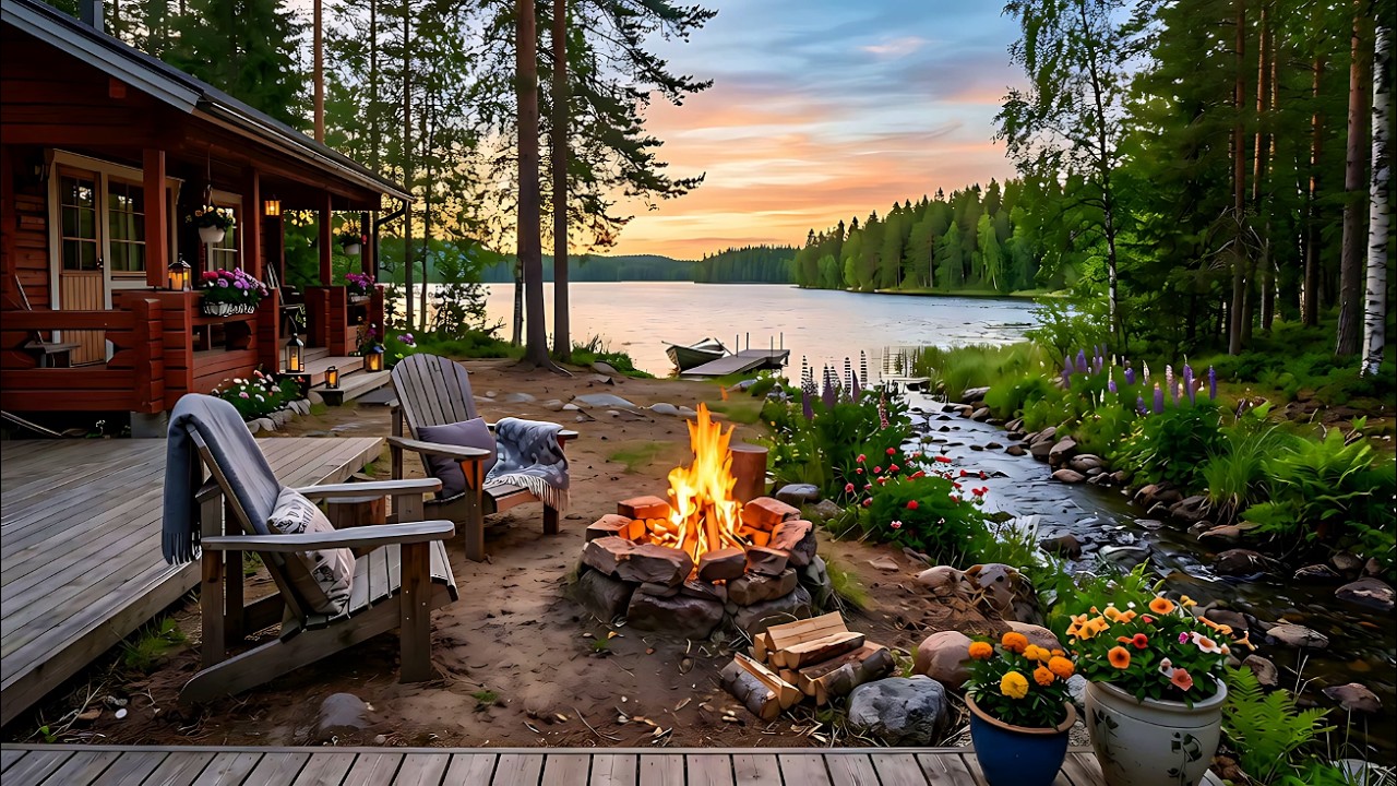 Find Quick Relaxation at Our Finnish Cottage with Campfire 🕊️ Nature Sounds 🙏