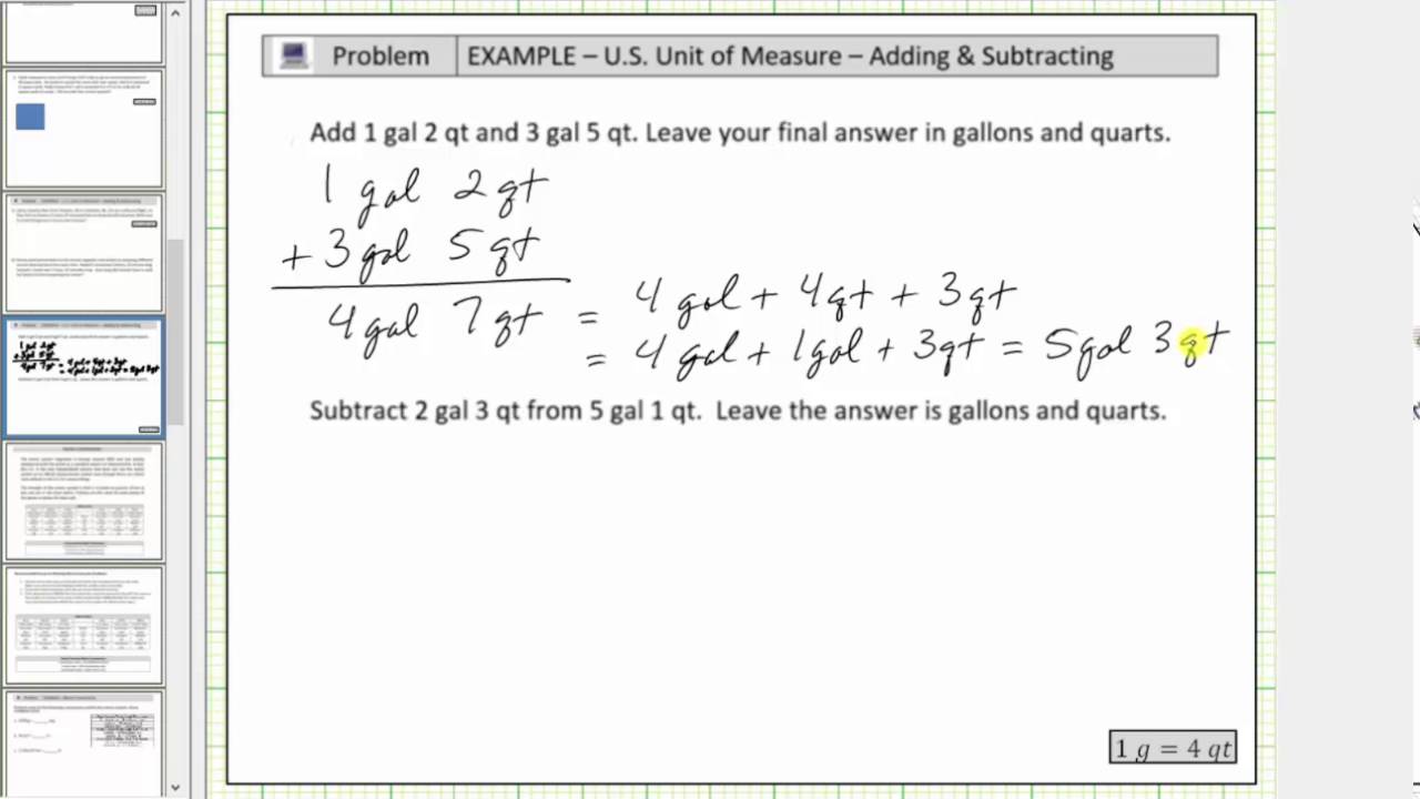 Add and Subtract Gallons and Quarts