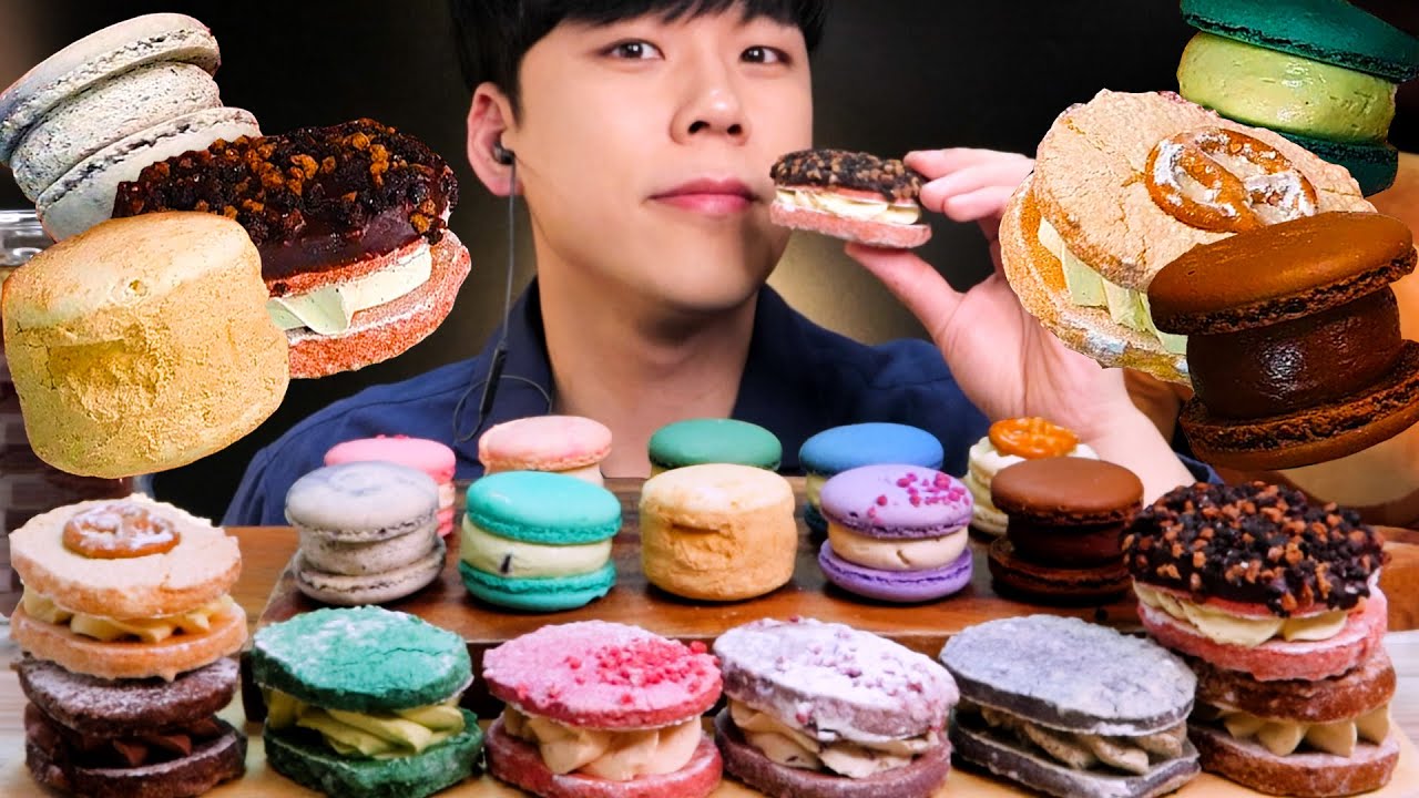 ASMR 뚱카롱과 다쿠아즈 먹방 디저트マカロンとダックワーズ Dacquoise Macaron MUKBANG DESSERT