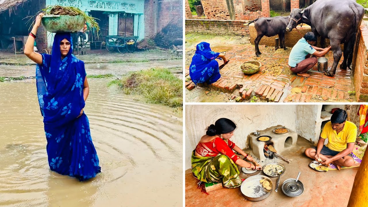 Morning Routine In Haevy Rainy Day☔️तूफानी बारिस में कैसे करती सुबह के ये सारे काम🦚Village Life