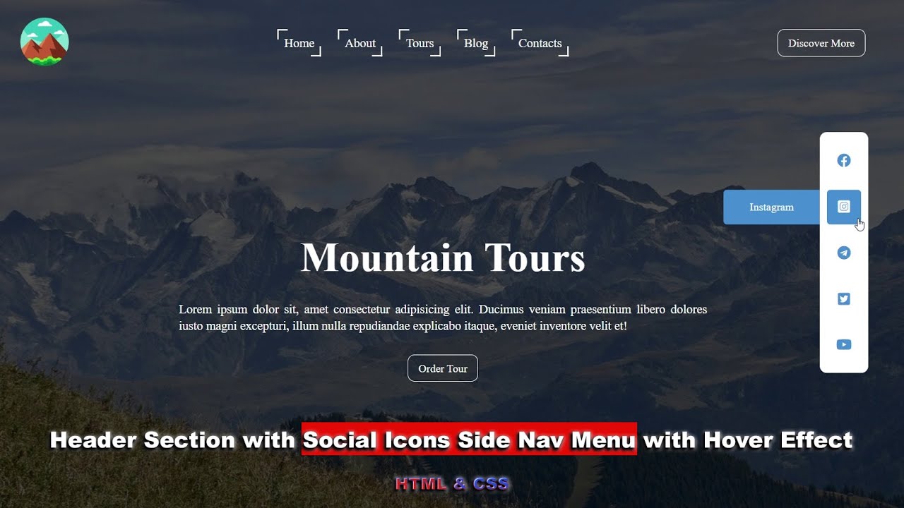Website Header with Social Side Navigation - HTML & CSS Tutorial | Header с боковым меню