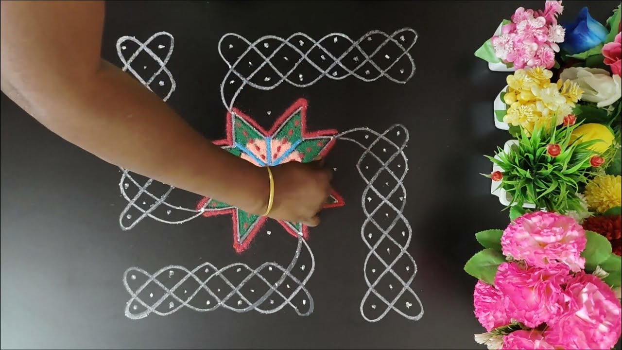Beautiful sikku Kolam🌺 9*9  புள்ளி அழகான தினசரி சிக்கு கோலம் 🌺@minminirangoli