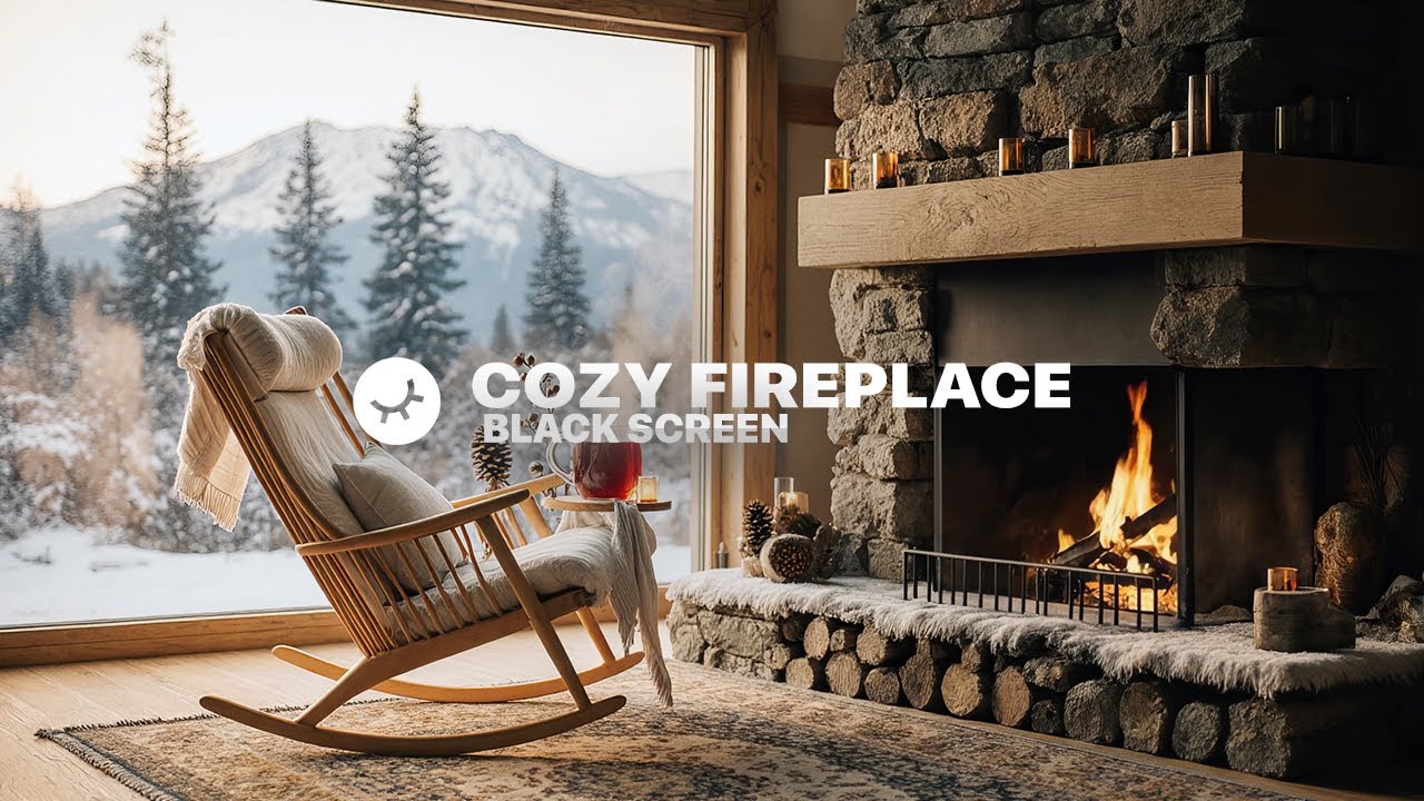 Cozy Cabin Fireplace Ambience 🔥 | Black Screen After 10 Min | Deep Sleep Music | 9 Hours 4K