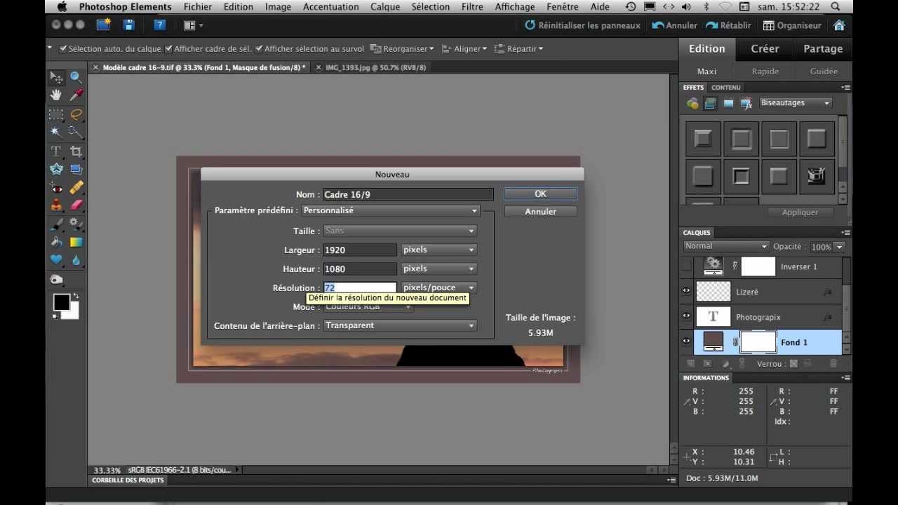 Création d'un cadre passe partout avec Photoshop Elements