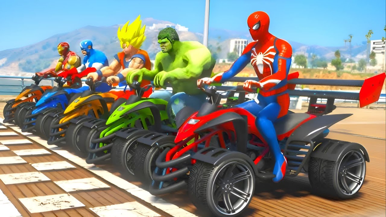 SPIDER-MAN!on Motorcycle in Spiral Bridge Stunt Ride