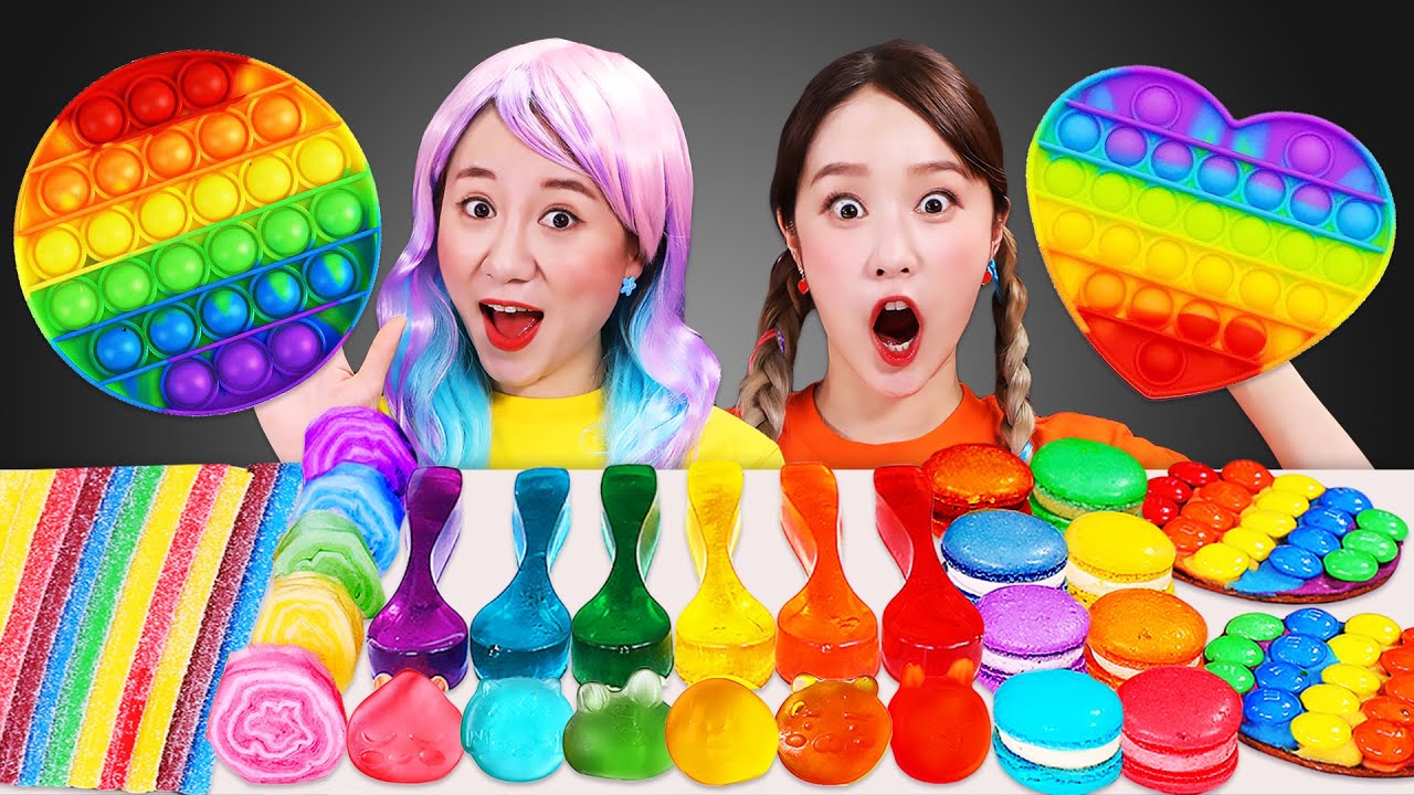 🌈Rainbow dessert Push pop Mukbang🌈DK와 무지개 디저트 푸쉬팝 팝잇 먹방 JiniYum 지니얌