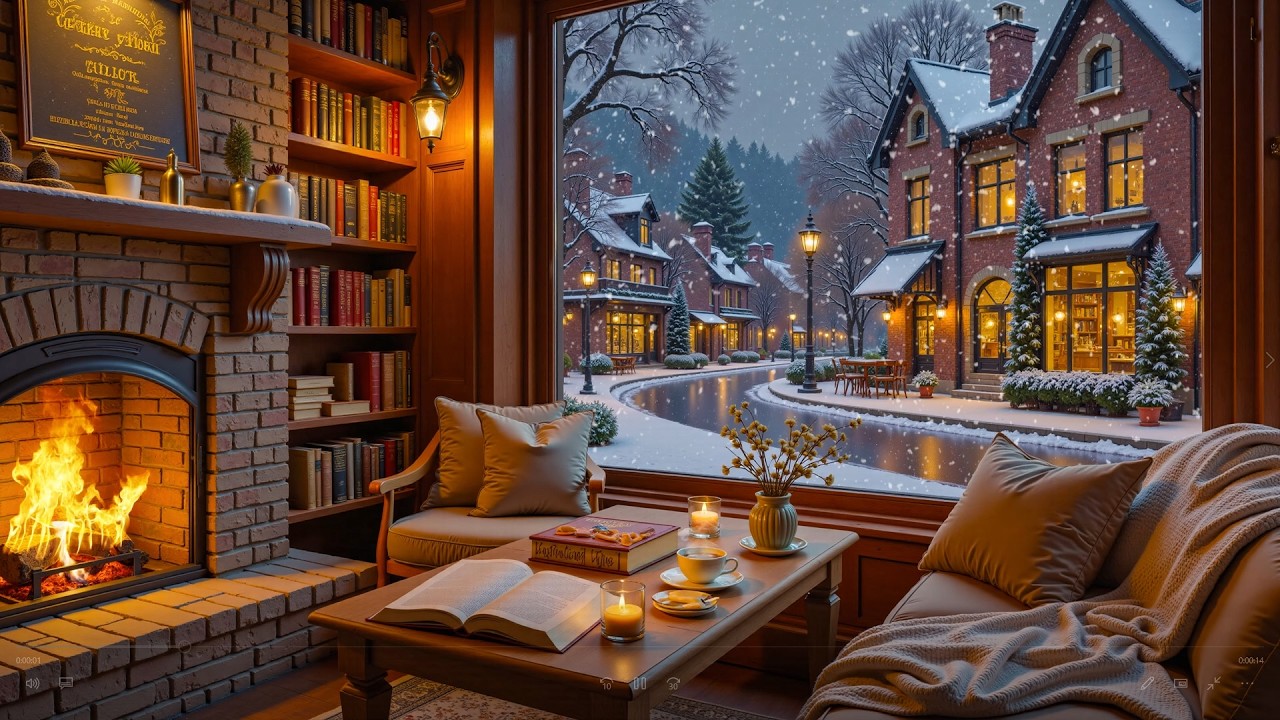 Quiet Winter Café by the Window ☕ Snowy European Street Ambience for Reading, Study & Relax