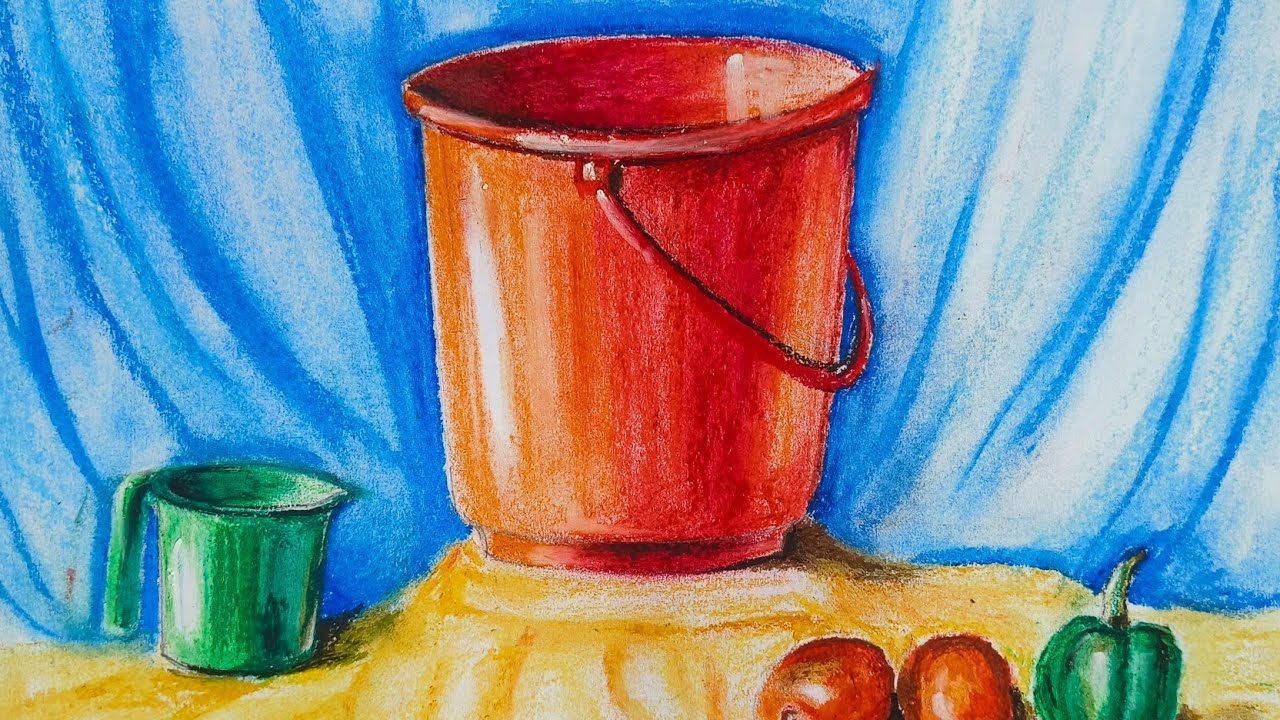Still life Drawing l Bucket Simple method l Oil pastels colour l Elementary & Intermediate grade Ex.