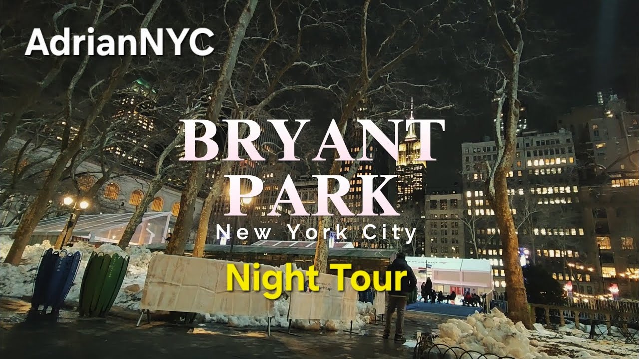 Walking around Bryant Park at Night after a Winter snow storm, New York City 🇺🇸 