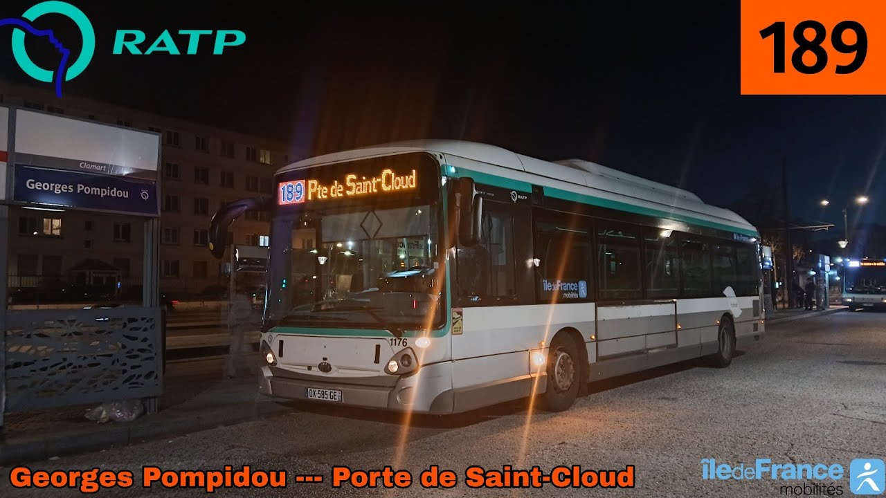 Bus 189 RATP - GX337 Hybride N°1176 Georges Pompidou --- Porte de Saint-Cloud