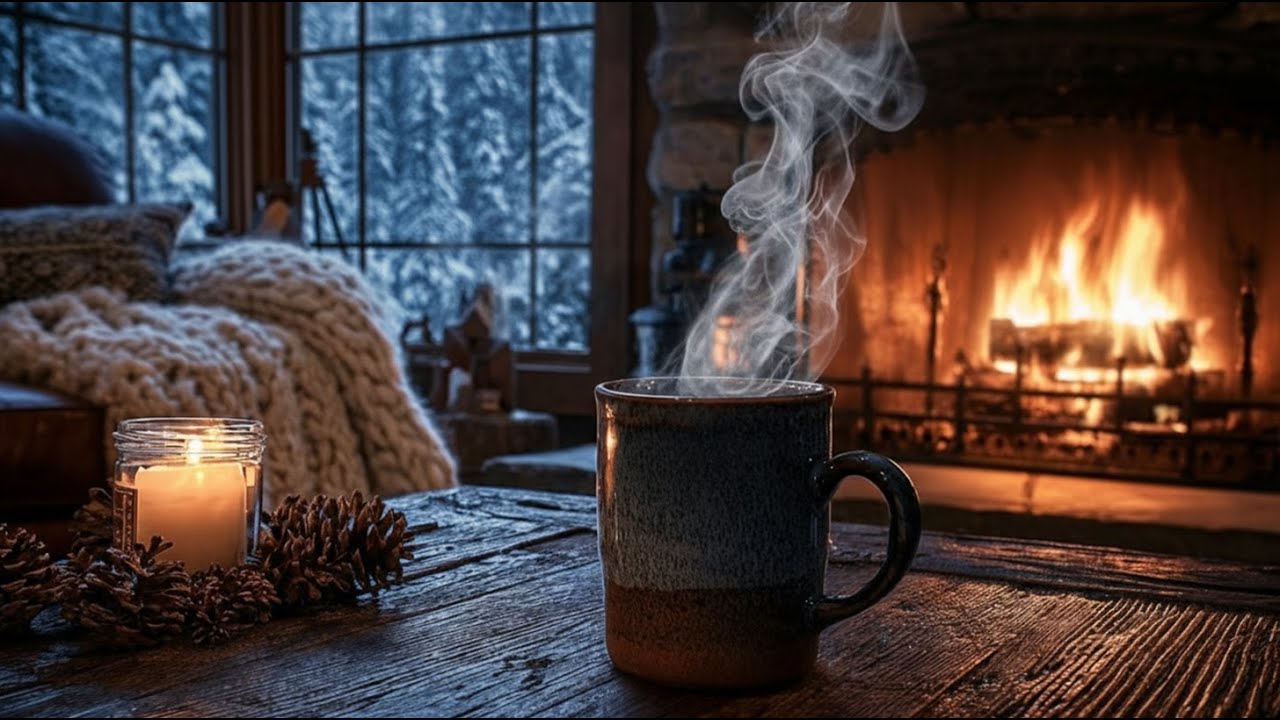 Relaxing Acoustic Guitar for a Cozy Winter Night | Stress Relief, Fireplace & Snow (2 Hours)