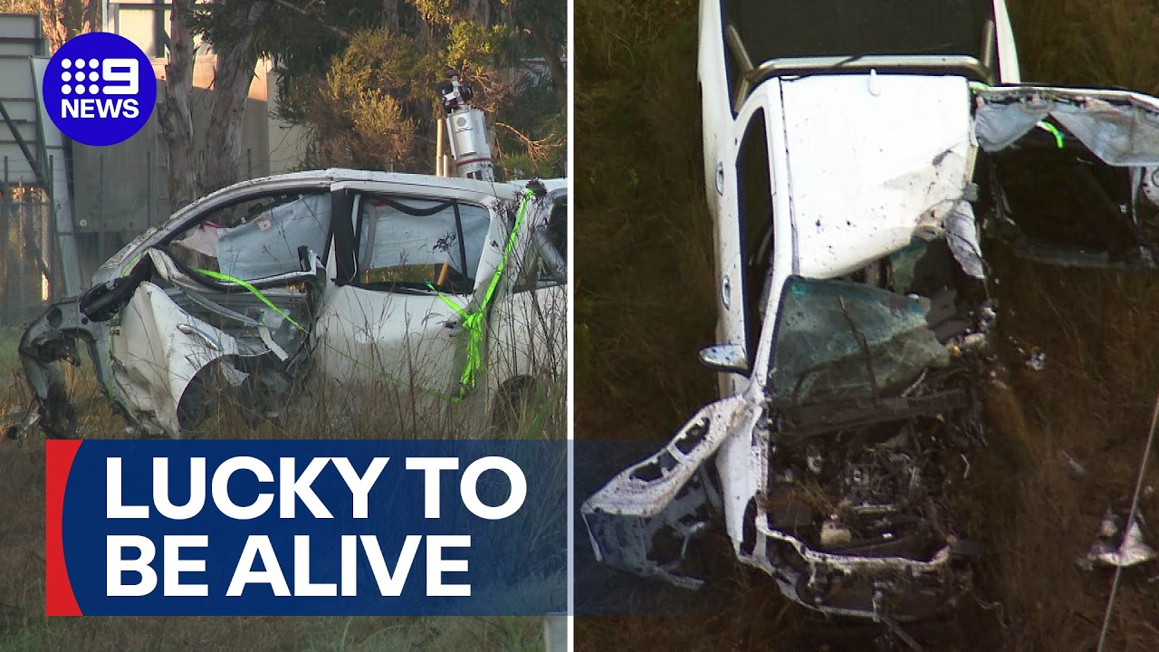 Driver walks away after high-speed smash | 9 News Australia