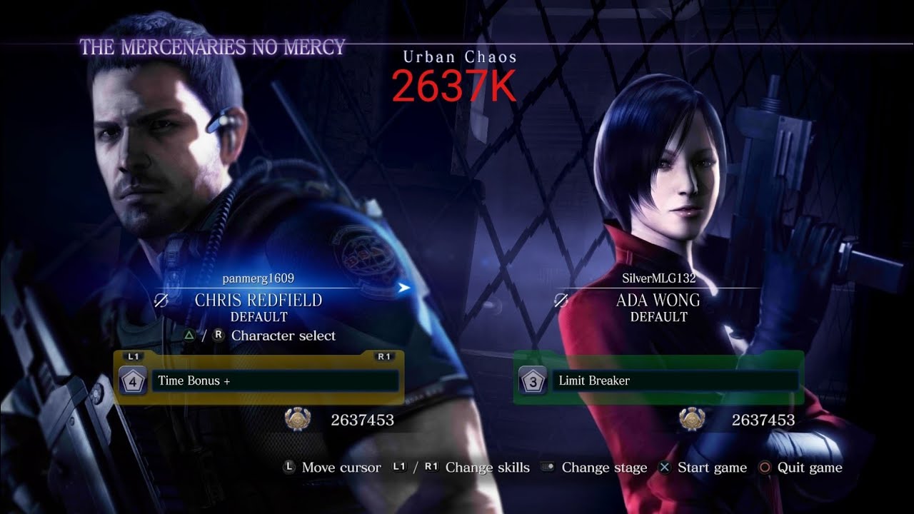 Resident Evil 6 The Mercenaries NM PS4 2637K Urban Chaos Chris & Ada FULL COMBO DUO