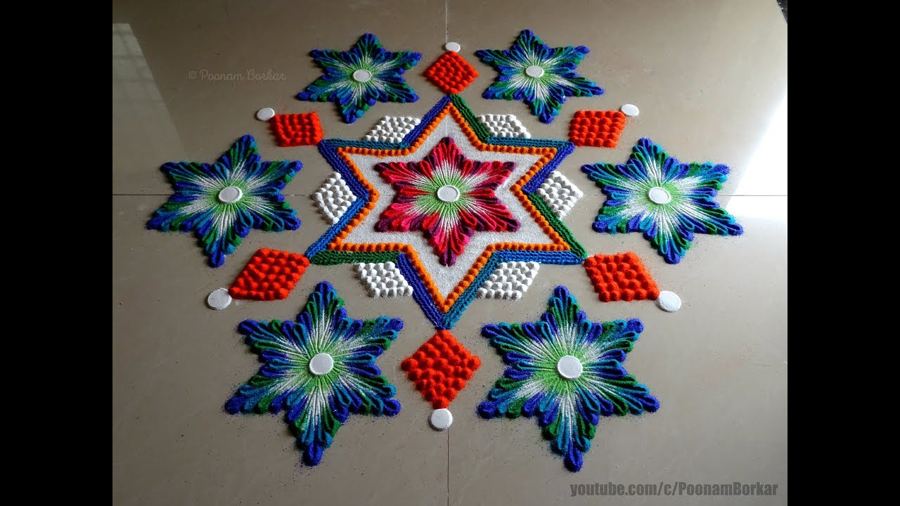Star kolam with 13*7 interlaced dots | Easy rangoli designs by Poonam Borkar