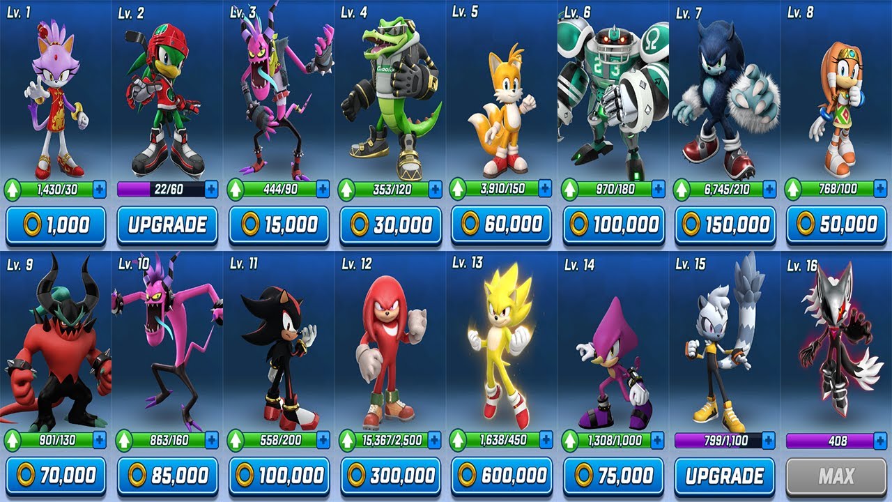 Sonic Forces Speed Battle - Use Level 1 to Level 16 Runners - All 65 Characters Unlocked Gameplay