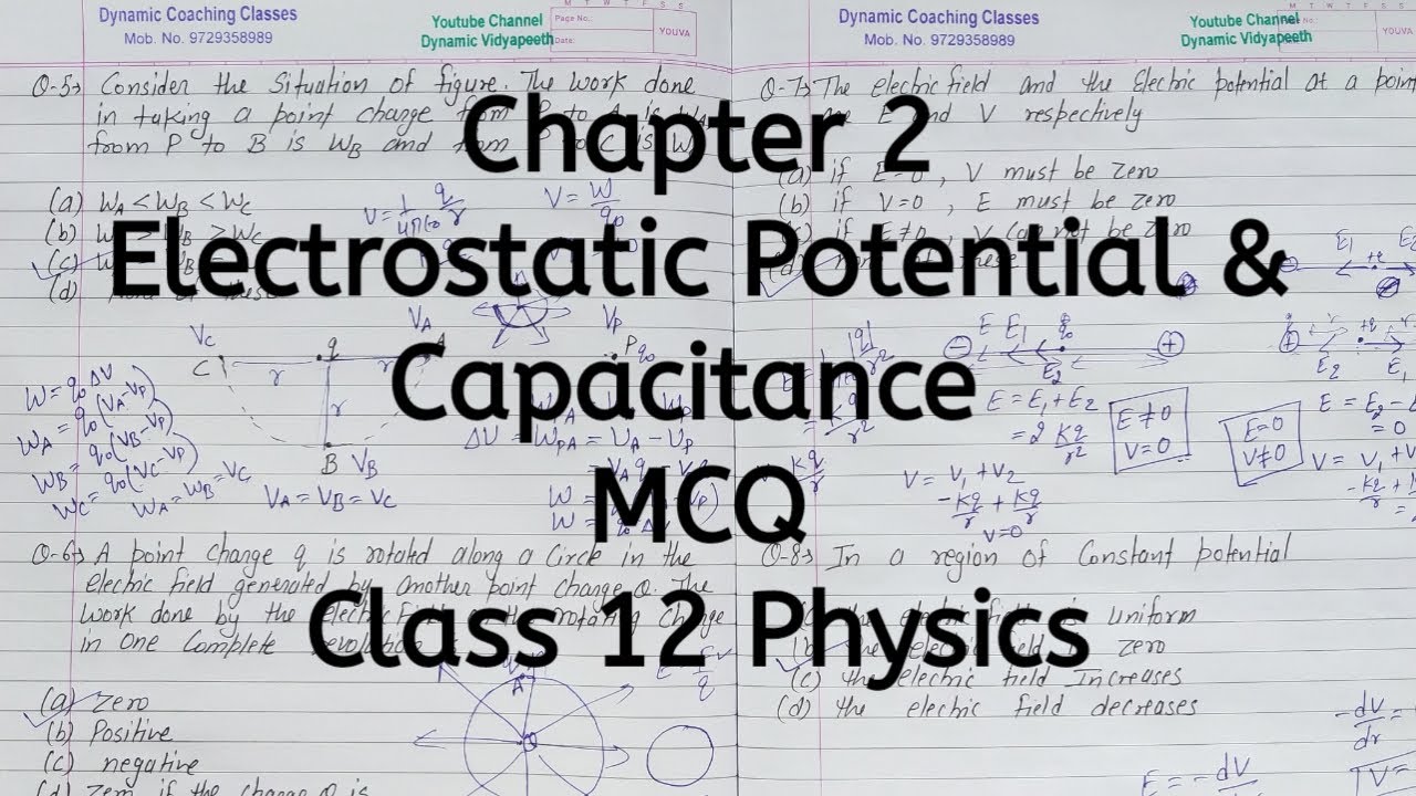 MCQ | Chapter 2 | Electrostatic Potential and Capacitance | Class 12 Physics