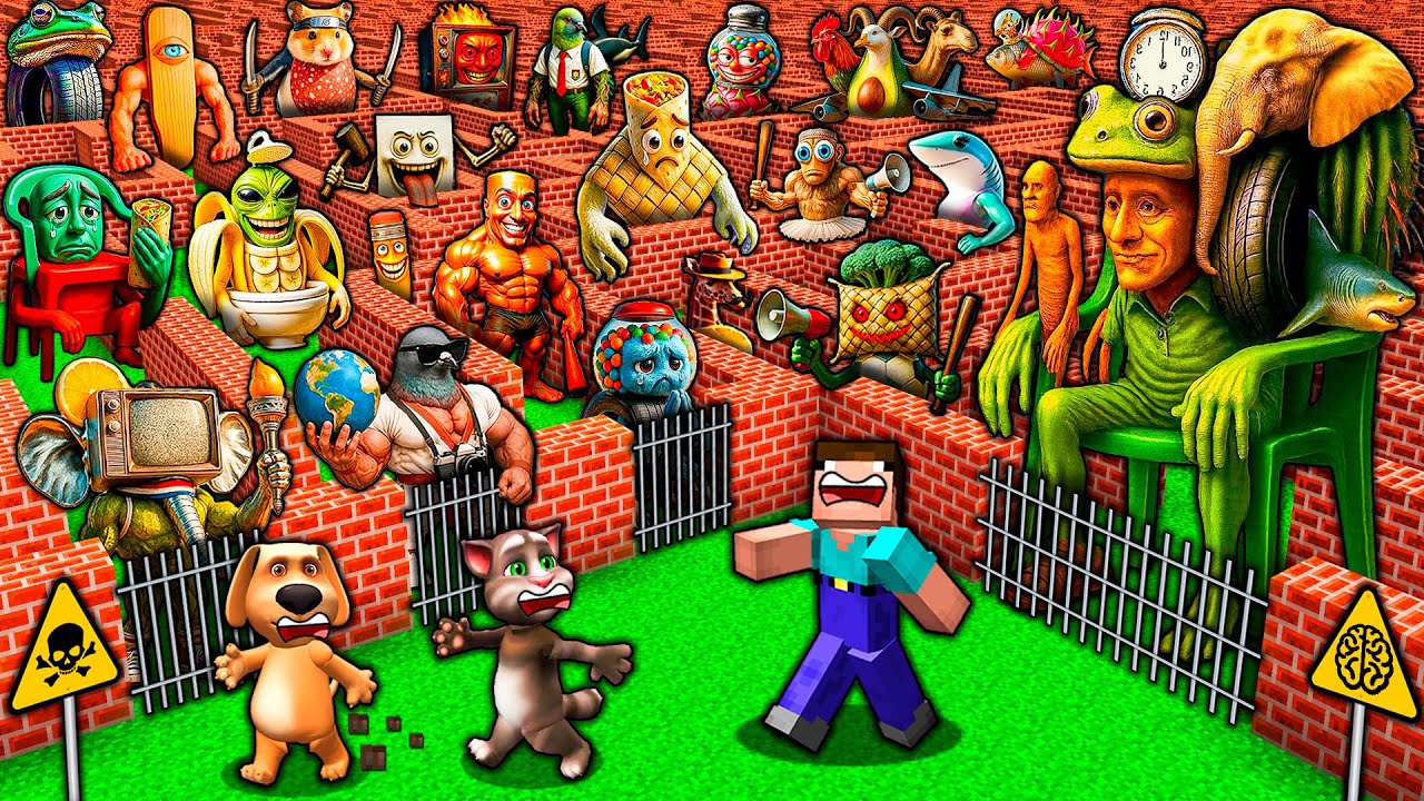 SURVIVAL in MAZE of 1000 ITALIAN MEMES - 67 BRAINROT - UDIN DIN DUN - MINECRAFT Animation Gameplay